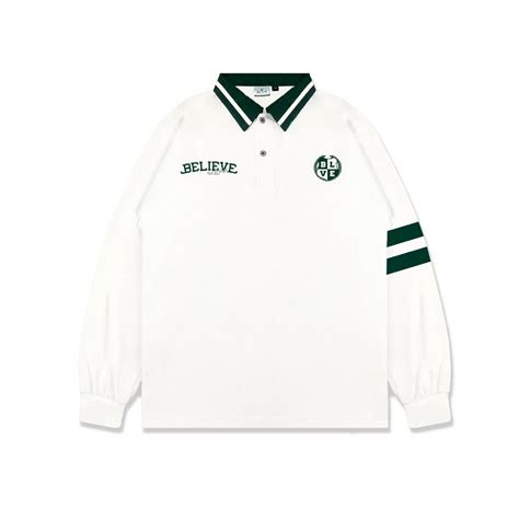 BELIEVE Longsleeve Rugby Polo T-shirt | LOVER | Stripe White