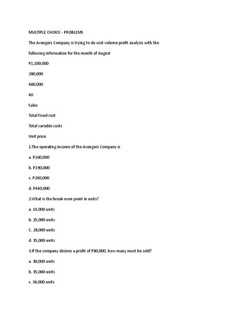 Image result for Break-Even Analysis Practice Questions