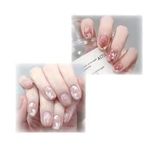 2Sets Flower Short Square Press On Nails for Women, Cute Camellia ...