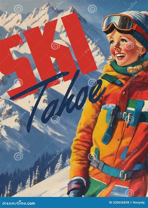 :Lake Tahoe California Vintage Ski Poster Postcard Stock Illustration ...