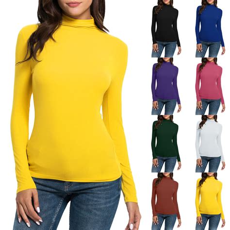 Winter Deals! Ribbed Mock Turtleneck Tops for Women,Basic Ribbed Slim ...