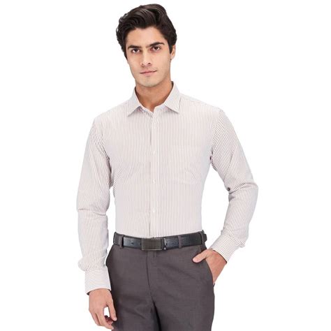 Buy Park Avenue Slim Fit Striped Light Fawn Beige Formal Shirt Online