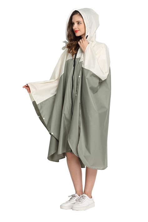 Womens Rain Poncho Stylish Polyester Waterproof Raincoat Free Size with ...
