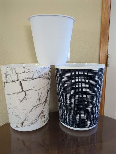 Three Black And White Trash Cans- One Faux Marble One Black And White ...