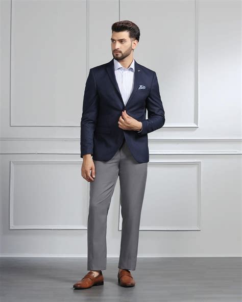 Buy Formal Navy Textured Blazer from Magna Collection