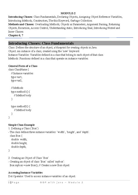 OOP with Java Module 2: Introducing Classes and Methods Concepts - Studocu