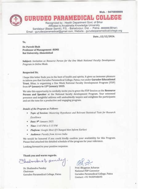 National Faculty Development Programme : Invited as on Resource person and Speaker on the topic ...