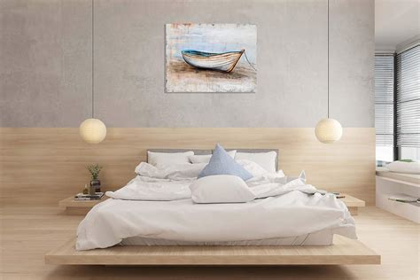 Buy SYGALLERIER Coastal Canvas Wall Art Hand Painted Boat Still Life ...