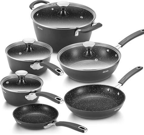 BEZIA Induction Hob Pan Set 10-Piece, Pots and Pans Set Non-Stick ...