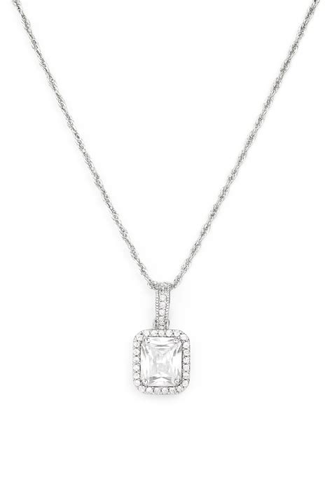 Silver Plated Rectangle Shape Simple Diamond Pendent Necklace – ARISAA