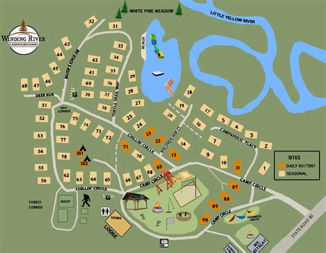 Winding River Campground Map - Necedah WI Campground