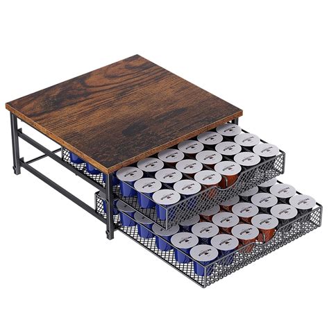 YBING 2-Tier Coffee Pod Drawer Holder Organiser, Wooden Finish for 72 ...