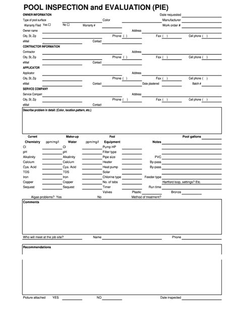 Pool Inspection and Evaluation - Blank Fillable Template | Fill Out ...