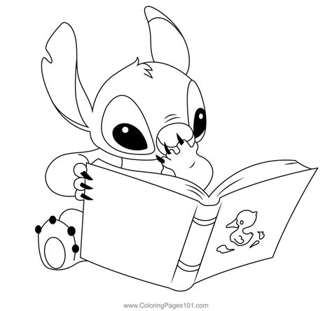 Stitch Reading Book Coloring Page for Kids - Free Lilo & Stitch ...