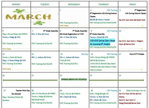 March Calendar | WC Pryor Middle School