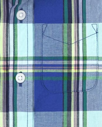Baby And Toddler Boys Short Sleeve Plaid Poplin Button Up Shirt - BLUE ...