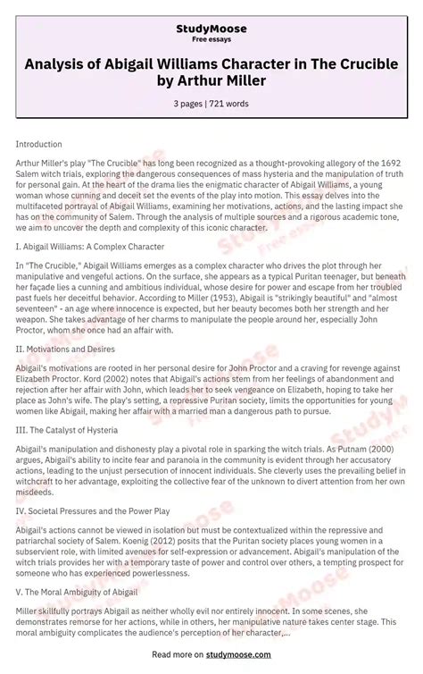 Analysis of Abigail Williams Character in The Crucible by Arthur Miller ...