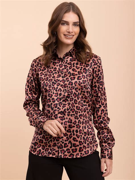 Buy Brown and Black Satin Animal Print Shirt Online | FableStreet