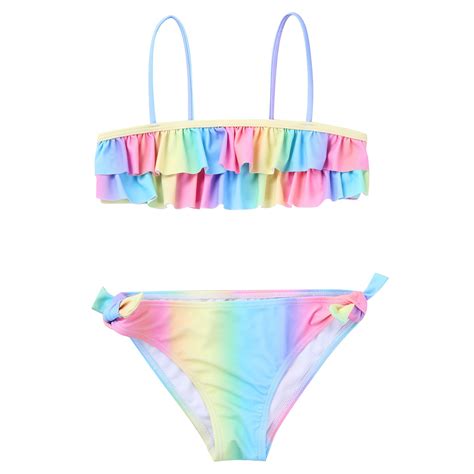 Kids Girl Two Piece Gradient Color Swimwear Spaghe... – Grandado