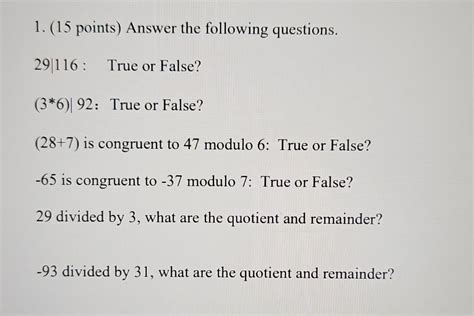 Solved 1. (15 points) Answer the following questions. 29|116 | Chegg.com