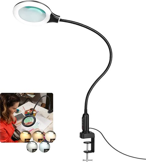 Amazon.com: TOMSOO 26" Gooseneck Magnifying Lamp with Clamp, 5 Color Modes Stepless Dimmable LED ...