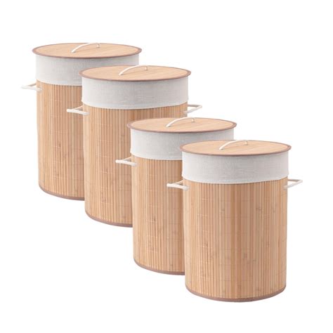 Kuber Industries Pack of 4 Rectangular Bamboo Laundry Basket For Cloth ...