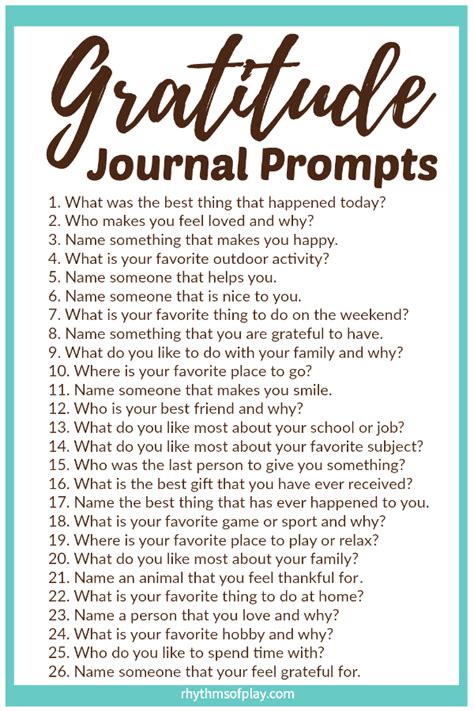 Gratitude Journal Prompts Printable - Rhythms of Play
