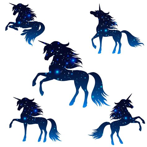 Silhouettes of unicorns of the night starry sky on a white background. 11853962 Vector Art at ...