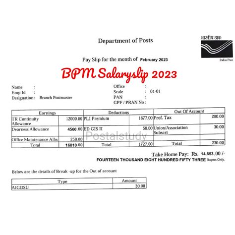 GDS BPM Salary Slip 2023 | GDS BPM (Gramin Dak Sevak Branch Post Master ...