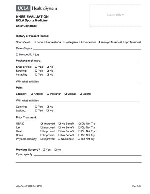 Fillable Online KNEE EVALUATION UCLA Sports Medicine Fax Email Print ...