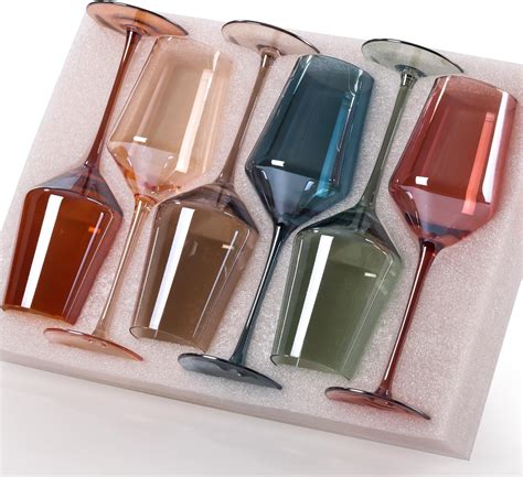 Amazon.com | comfit Colored Wine Glasses Set of 6 with Stem - Hand ...