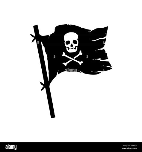 Waving pirate flag concept. Pirate flag with skull and crossbones design illustration, vector ...