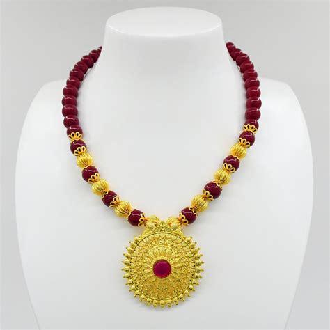 Paula mala red rava peacock pendal – Rishabh Gold