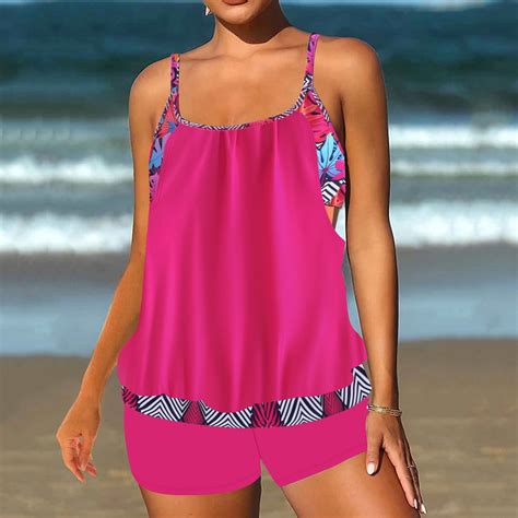 Ayolanni Pink Women Swimwear Tankini Boho Modest Separate Two-Piece ...