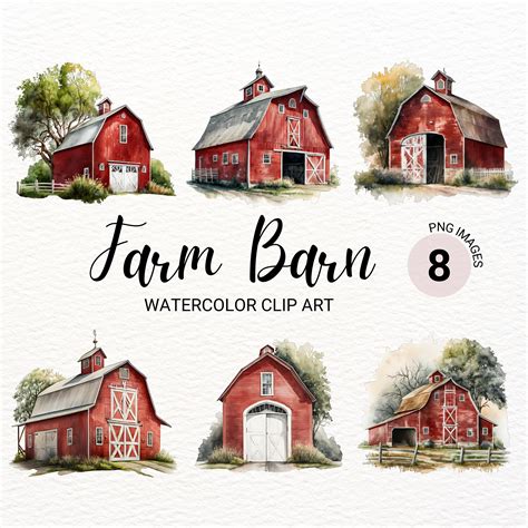 Red Farm Barn Clipart Farmhouse PNG Watercolor Barn Farm - Etsy Canada