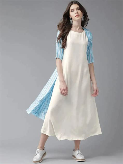 Buy Off-White Striped Rayon Dress With Jacket Online at Rs.1121 | Libas