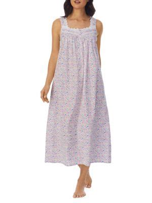 Lace-Trim Floral-Print Cotton Nightgown