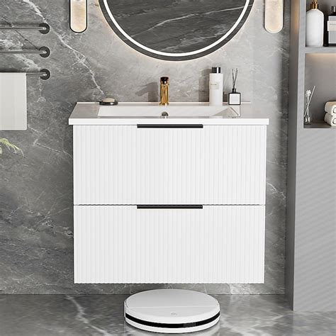 Tatayosi 24 Inch White Wall Mounted Bathroom Vanity with Ceramic Sink ...