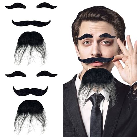 Self Adhesive Fake Eyebrows Beard,2 PCS Costume Facial Hair,Halloween ...