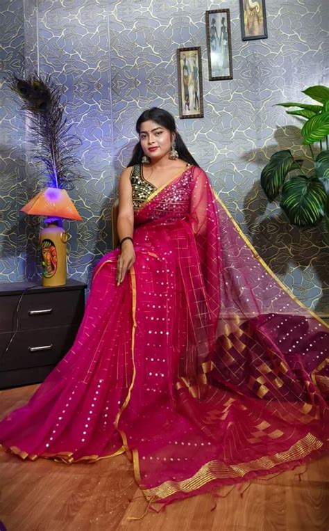 Pure Muslin Jamdani saree with sequence pattern – thecotlin