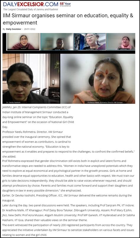 Online Seminar On “EDUCATION, EQUALITY AND EMPOWERMENT” On The Occasion ...