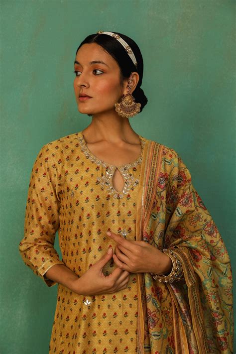 Mustard Straight Fit Chanderi Suit Set | HER-294 – Heritage Official