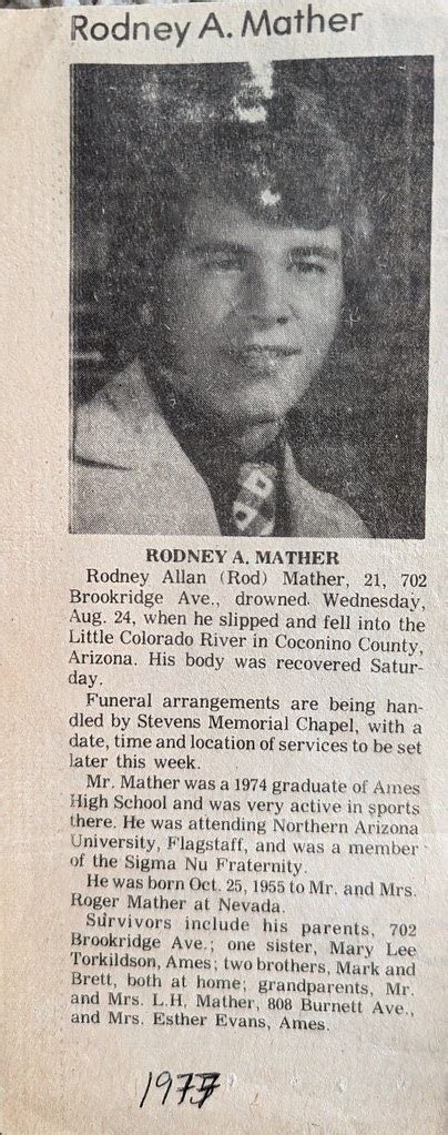 Rod Mather obituary from Ames Tribune August 1977 PXL_2023… | Flickr