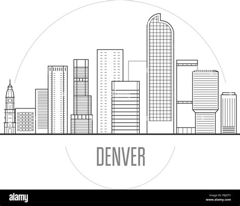 Denver city skyline - downtown cityscape, towers and landmarks in liner ...