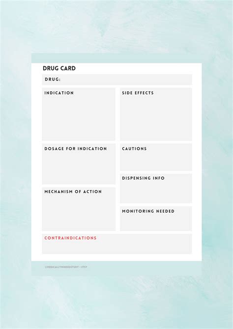 Pharmacology Drug Card Template - Toptemplate.my.id