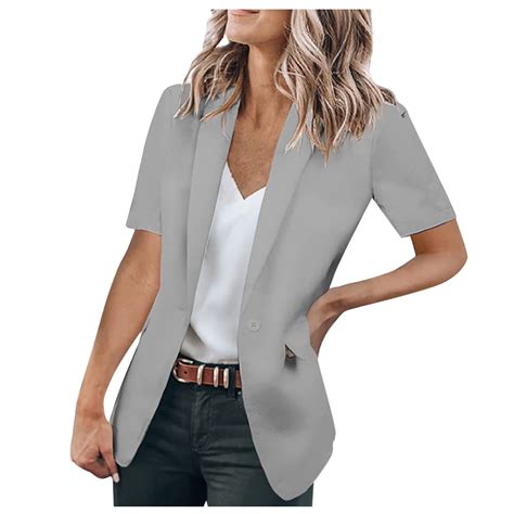 Lightweight Blazer for Women Summer Short Sleeve Suit Jackets Business ...