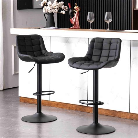 YOUTASTE Black Bar Stool Set of 2 PU Leather Upholstered Counter Height ...