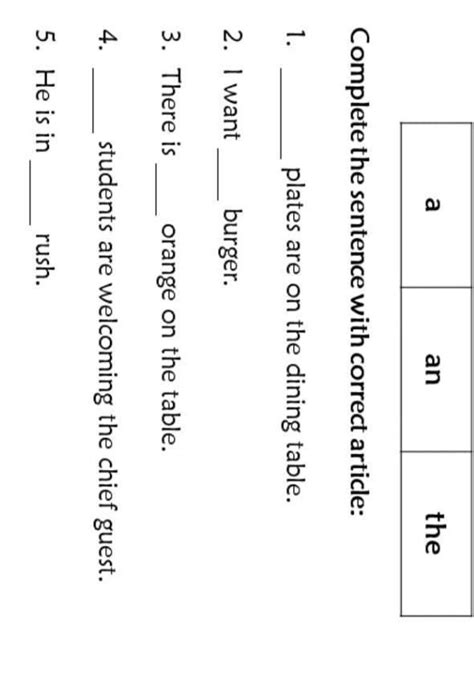 Complete the sentence with correct articles - Brainly.in