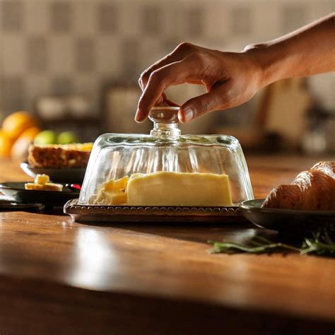 clear glass butter dish with wooden base - Ellementry – ellementry