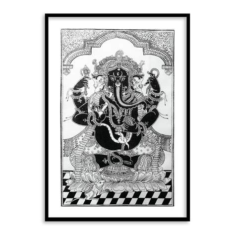 God Ganesh Pattachitra Art Painting Black and white Framed Wall Art ...